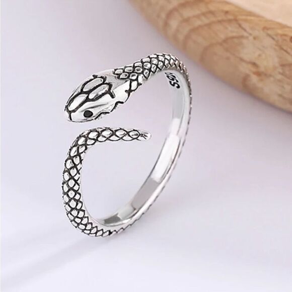 The Mini Serpent Ring adjustable in antiqued 925 silver - Picture 3 of 7